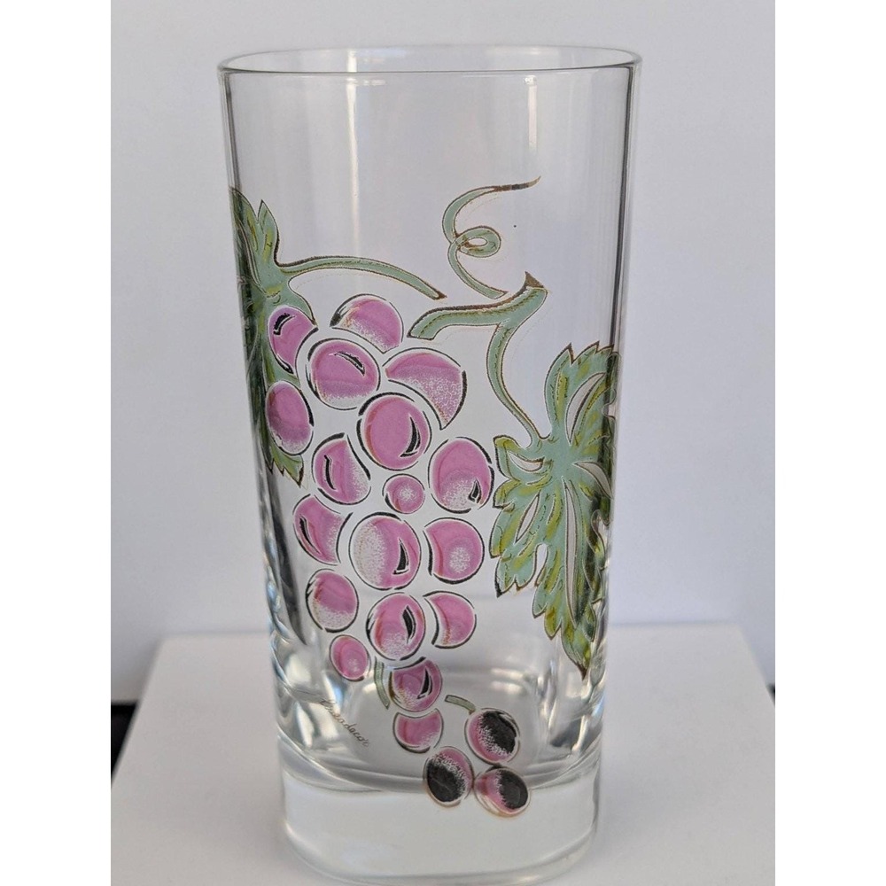 Vintage Linea Decor Italy Grapes Tumbler Glass Set of 6 Hand Painted